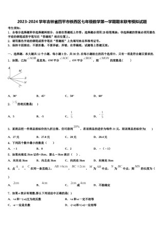 2023-2024学年吉林省四平市铁西区七年级数学第一学期期末联考模拟试题含解析.doc