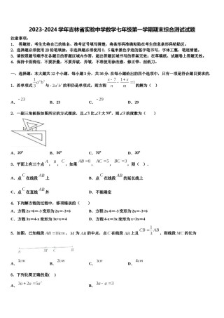 2023-2024学年吉林省实验中学数学七年级第一学期期末综合测试试题含解析.doc