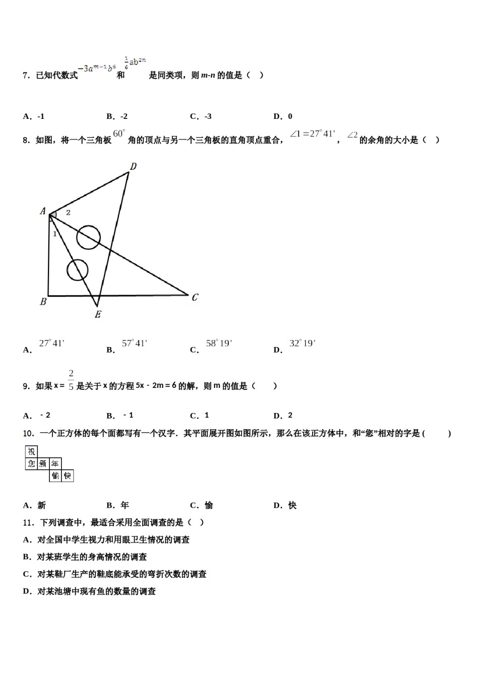 2023-2024学年吉林省白城地区大安县七年级数学第一学期期末教学质量检测模拟试题含解析.doc_第2页