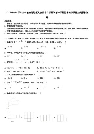 2023-2024学年吉林省白城地区大安县七年级数学第一学期期末教学质量检测模拟试题含解析.doc