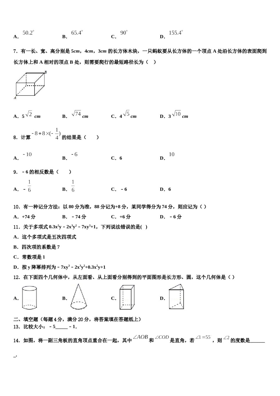 2023-2024学年吉林省辉南县第四中学数学七上期末达标测试试题含解析.doc_第2页