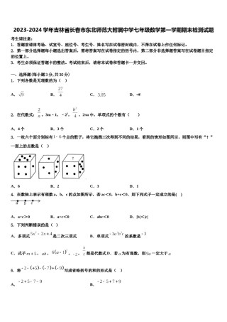2023-2024学年吉林省长春市东北师范大附属中学七年级数学第一学期期末检测试题含解析.doc