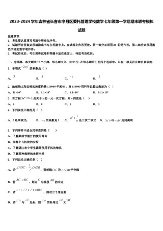 2023-2024学年吉林省长春市净月区委托管理学校数学七年级第一学期期末联考模拟试题含解析.doc