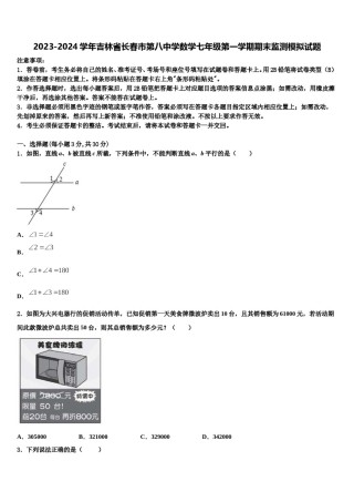 2023-2024学年吉林省长春市第八中学数学七年级第一学期期末监测模拟试题含解析.doc