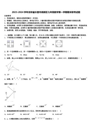 2023-2024学年吉林省长春市高新区七年级数学第一学期期末联考试题含解析.doc