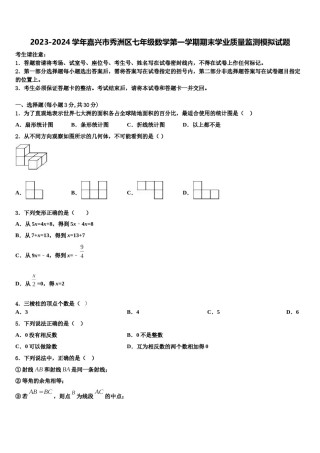 2023-2024学年嘉兴市秀洲区七年级数学第一学期期末学业质量监测模拟试题含解析.doc