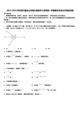 2023-2024学年四川省乐山市犍为县数学七年级第一学期期末学业水平测试试题含解析.doc