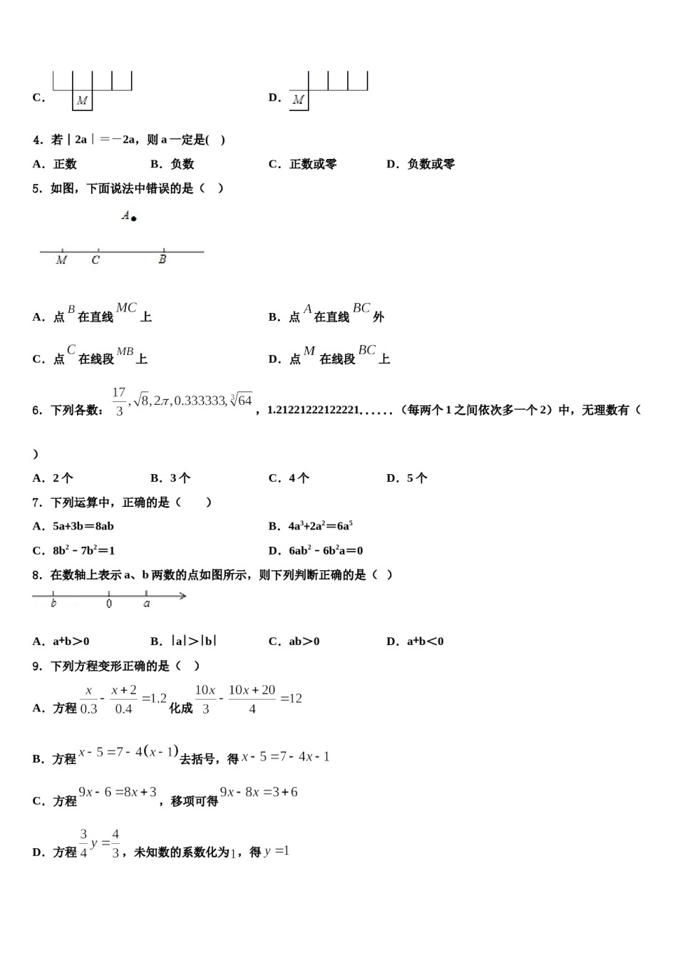 2023-2024学年四川省乐至县数学七年级第一学期期末学业水平测试试题含解析.doc_第2页