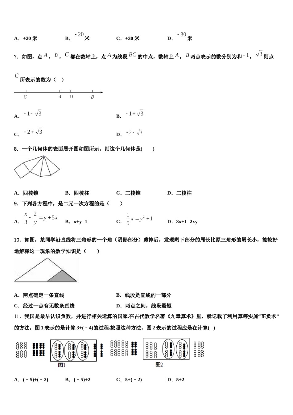 2023-2024学年四川省乐至县联考七年级数学第一学期期末学业水平测试试题含解析.doc_第2页