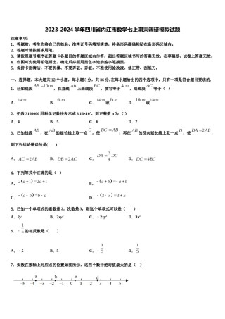 2023-2024学年四川省内江市数学七上期末调研模拟试题含解析.doc