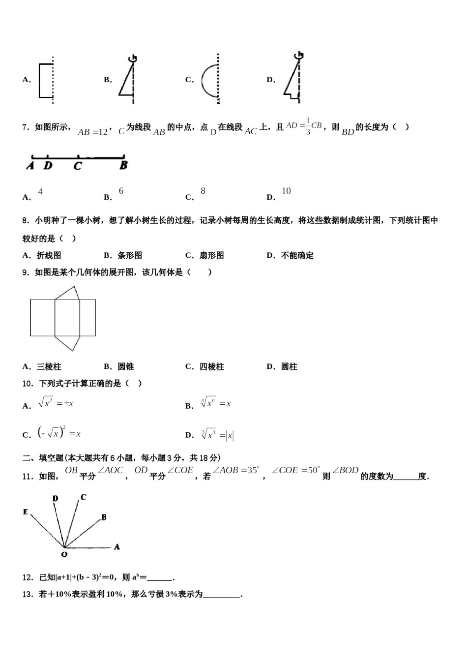 2023-2024学年四川省北师大广安实验学校数学七上期末统考试题含解析.doc_第2页