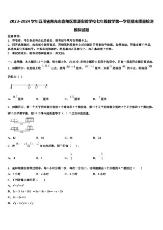 2023-2024学年四川省南充市嘉陵区思源实验学校七年级数学第一学期期末质量检测模拟试题含解析.doc
