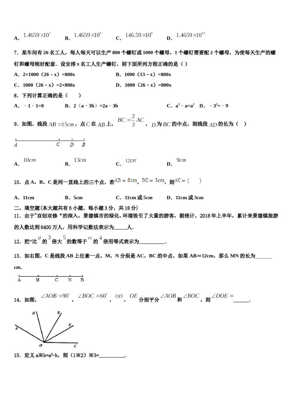 2023-2024学年四川省师大一中学数学七上期末检测模拟试题含解析.doc_第2页