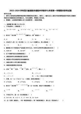 2023-2024学年四川省德阳市德阳中学数学七年级第一学期期末联考试题含解析.doc