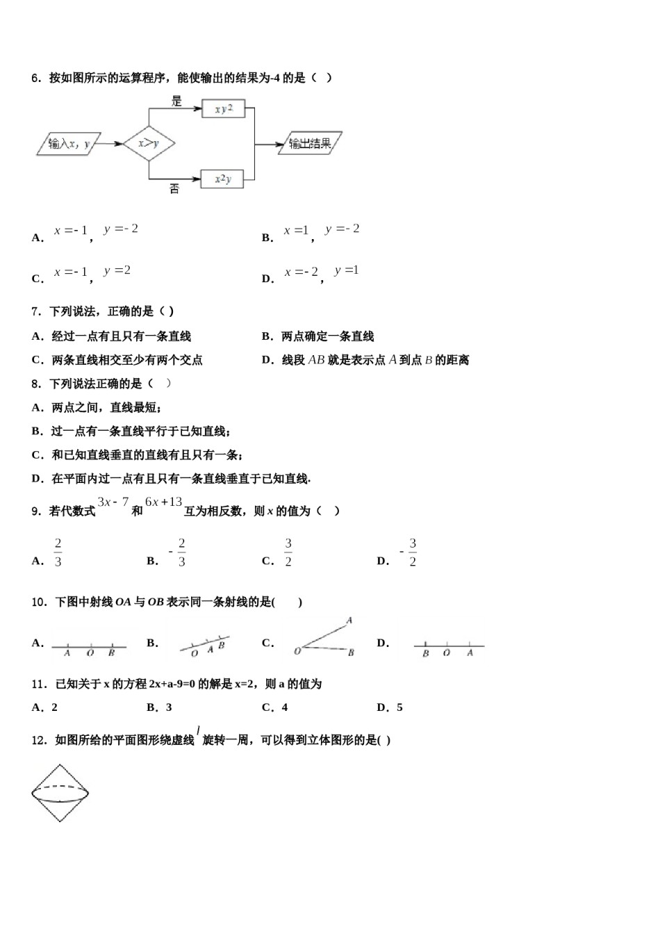 2023-2024学年四川省成都东辰国际学校七年级数学第一学期期末综合测试试题含解析.doc_第2页