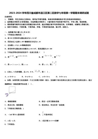 2023-2024学年四川省成都市温江区第二区数学七年级第一学期期末调研试题含解析.doc