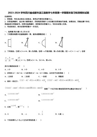 2023-2024学年四川省成都市温江县数学七年级第一学期期末复习检测模拟试题含解析.doc
