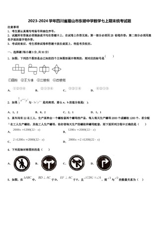 2023-2024学年四川省眉山市东坡中学数学七上期末统考试题含解析.doc