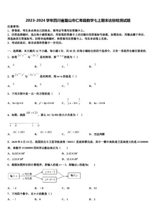 2023-2024学年四川省眉山市仁寿县数学七上期末达标检测试题含解析.doc
