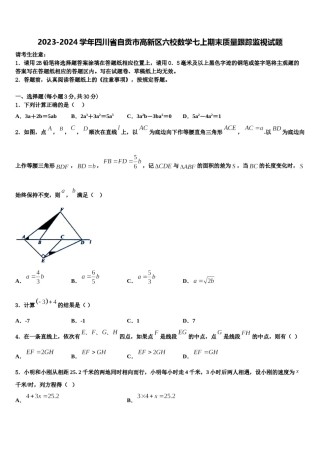 2023-2024学年四川省自贡市高新区六校数学七上期末质量跟踪监视试题含解析.doc