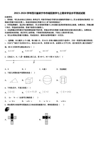 2023-2024学年四川省遂宁市市城区数学七上期末学业水平测试试题含解析.doc