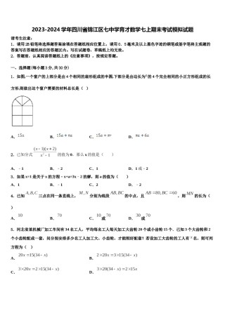 2023-2024学年四川省锦江区七中学育才数学七上期末考试模拟试题含解析.doc