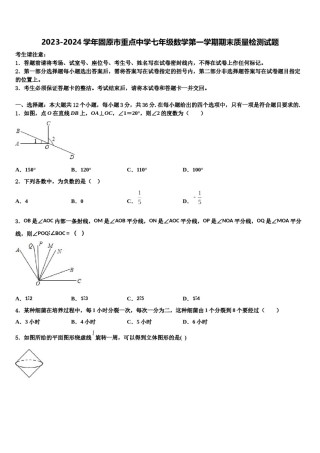 2023-2024学年固原市重点中学七年级数学第一学期期末质量检测试题含解析.doc