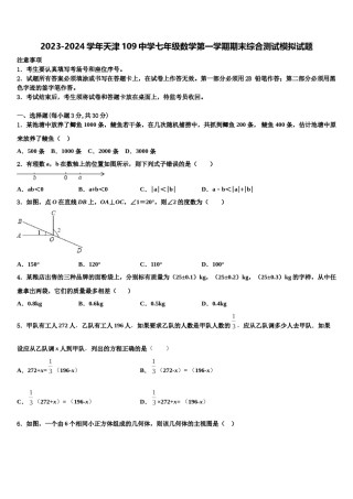 2023-2024学年天津109中学七年级数学第一学期期末综合测试模拟试题含解析.doc