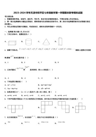 2023-2024学年天津市和平区七年级数学第一学期期末联考模拟试题含解析.doc