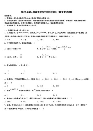 2023-2024学年天津市宁河区数学七上期末考试试题含解析.doc