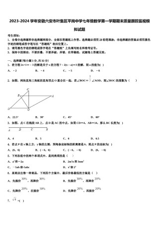 2023-2024学年安徽六安市叶集区平岗中学七年级数学第一学期期末质量跟踪监视模拟试题含解析.doc