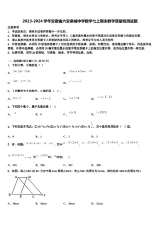 2023-2024学年安徽省六安皋城中学数学七上期末教学质量检测试题含解析.doc