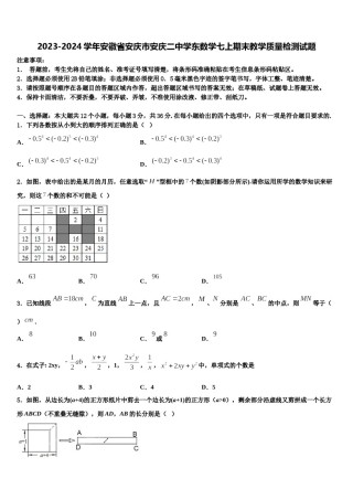 2023-2024学年安徽省安庆市安庆二中学东数学七上期末教学质量检测试题含解析.doc