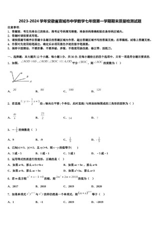 2023-2024学年安徽省宣城市中学数学七年级第一学期期末质量检测试题含解析.doc