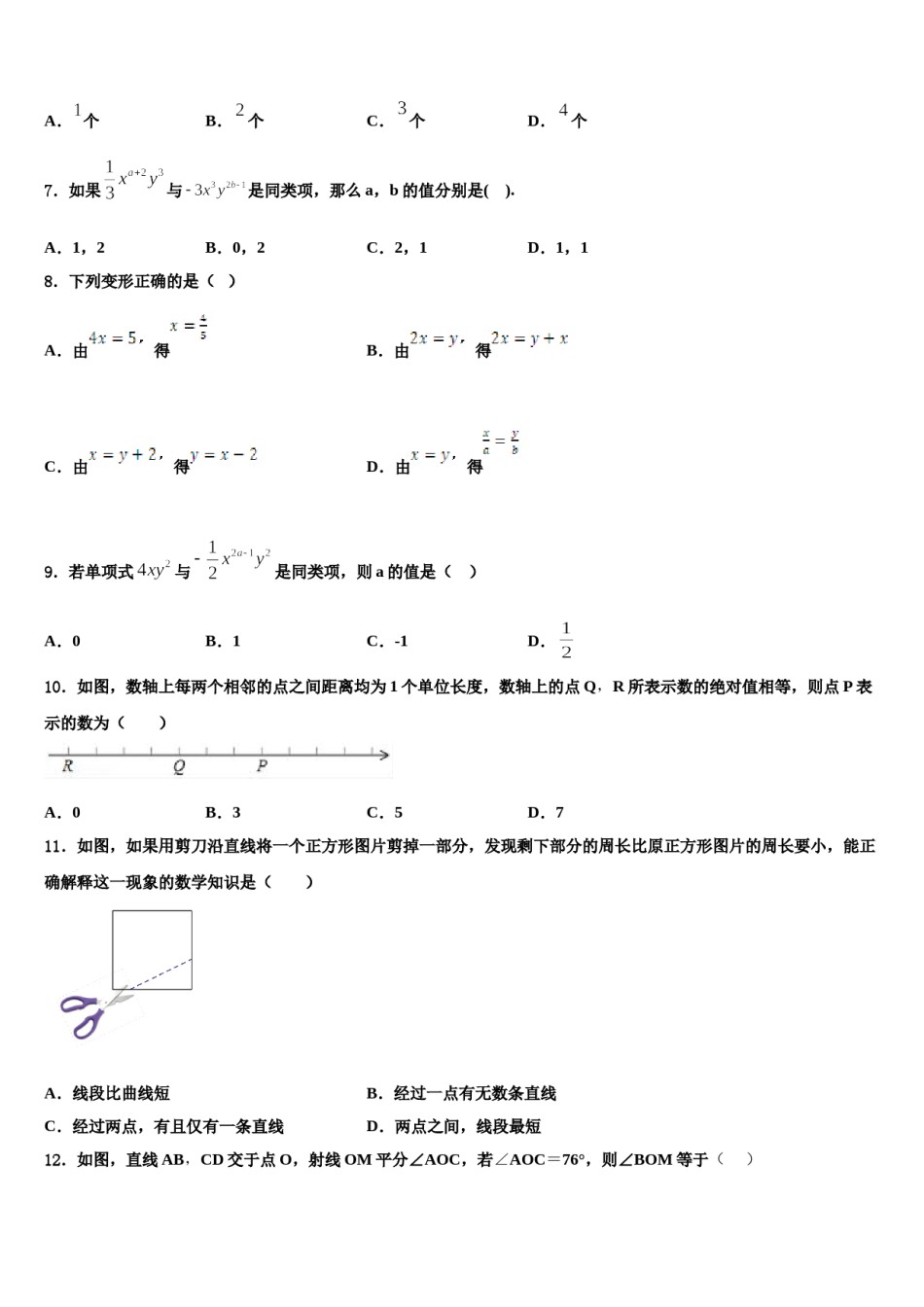 2023-2024学年安徽省宿州市第十一中学数学七年级第一学期期末质量检测模拟试题含解析.doc_第2页