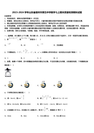 2023-2024学年山东省德州市第五中学数学七上期末质量检测模拟试题含解析.doc