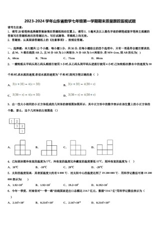 2023-2024学年山东省数学七年级第一学期期末质量跟踪监视试题含解析.doc