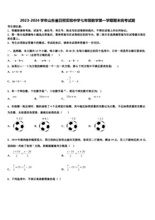 2023-2024学年山东省日照实验中学七年级数学第一学期期末统考试题含解析.doc