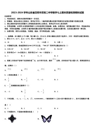2023-2024学年山东省日照市实验二中学数学七上期末质量检测模拟试题含解析.doc