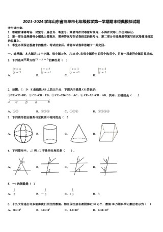 2023-2024学年山东省曲阜市七年级数学第一学期期末经典模拟试题含解析.doc