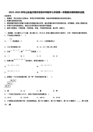 2023-2024学年山东省济南市实验中学数学七年级第一学期期末调研模拟试题含解析.doc
