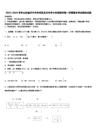 2023-2024学年山东省济宁市兖州区东方中学七年级数学第一学期期末考试模拟试题含解析.doc