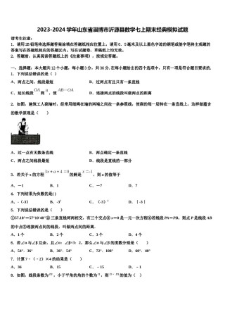 2023-2024学年山东省淄博市沂源县数学七上期末经典模拟试题含解析.doc