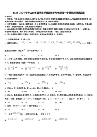 2023-2024学年山东省淄博市沂源县数学七年级第一学期期末调研试题含解析.doc
