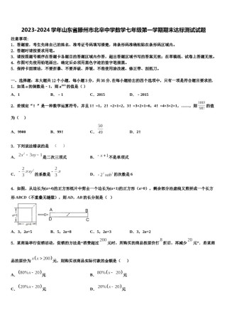 2023-2024学年山东省滕州市北辛中学数学七年级第一学期期末达标测试试题含解析.doc