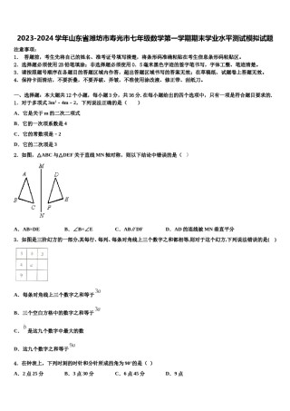 2023-2024学年山东省潍坊市寿光市七年级数学第一学期期末学业水平测试模拟试题含解析.doc
