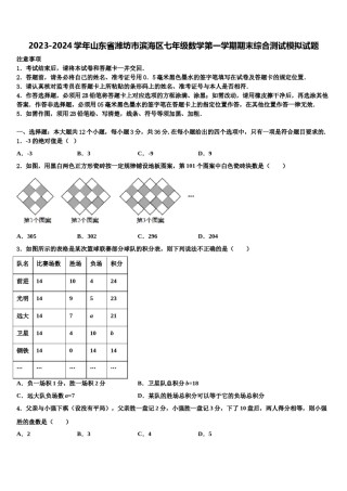2023-2024学年山东省潍坊市滨海区七年级数学第一学期期末综合测试模拟试题含解析.doc