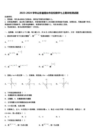 2023-2024学年山东省烟台市名校数学七上期末检测试题含解析.doc