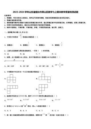2023-2024学年山东省烟台市莱山区数学七上期末教学质量检测试题含解析.doc
