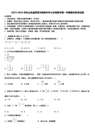 2023-2024学年山东省莱芜市陈毅中学七年级数学第一学期期末联考试题含解析.doc